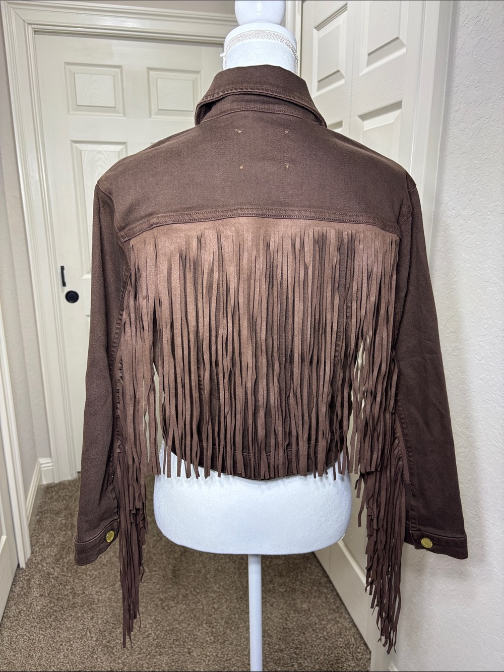 L'AGENCE Koda Brown Fringe Cropped Denim Jacket NWT Medium Women's Western - Picture 9 of 11